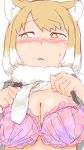  2017 5_fingers animal_humanoid big_breasts biped blush bra breasts bust_portrait canine cleavage clothed clothing clothing_lift digital_drawing_(artwork) digital_media_(artwork) female fox_humanoid front_view frown fur hair hi_res humanoid humanoid_hands japanese kemono_friends light_skin looking_away mammal masuyama_ryou_(artist) multicolored_hair neck_tuft open_frown open_mouth portrait presenting presenting_breasts shirt shirt_lift short_hair shy simple_background solo sweat sweatdrop tan_hair tan_skin tibetan_sand_fox_(kemono_friends) tuft two_tone_hair underwear white_background white_fur white_hair yellow_eyes 