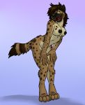  4_toes aggrobadger anthro black_nipples blue_background breasts brown_fur brown_hair dipstick_tail female fur hair hands_on_thighs hyena makena mammal multicolored_tail nipples nude simple_background solo spots standing striped_tail stripes toes yellow_eyes 