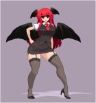  breasts colored_shadow garter_straps head_wings high_heels koakuma large_breasts lowres necktie pixel_art puffy_short_sleeves puffy_sleeves red_eyes red_hair shadow short_sleeves simple_background takorin the_embodiment_of_scarlet_devil thighhighs touhou wings zettai_ryouiki 