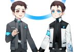  all_male aqua_eyes blood brown_eyes brown_hair connor_(detroit:_become_human) detroit:_become_human male robot short_hair suit tagme_(artist) tie 