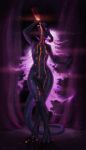  2018 anthro breasts curved_horn demon digital_media_(artwork) digitigrade featureless_breasts featureless_crotch female himeragoldtail purple_theme solo 