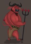  2017 anthro big_muscles bovine brown_background chief_bogo clothed clothing demon disney hehky hi_res male mammal muscular muscular_male pose signature simple_background solo topless zootopia 