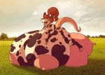  areola bell big_breasts bovine breasts brown_hair cattle collar eyeshadow female field grass hair hi_res horn huge_breasts hyper hyper_breasts makeup mammal marsupial nipples opossum piercing solo stunnerpony tania_(stunnerpone) teats udders 