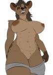  abs athletic big_breasts breasts brown_fur brown_hair clothed clothing danonymous disney female fur grin hair hyena long_hair mammal muscular muscular_female navel pussy sharp_teeth shenzi smile solo spots teeth the_lion_king underwear undressing yellow_sclera 
