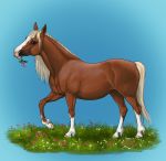  2016 anisis blonde_hair brown_fur digital_media_(artwork) equine female feral fur grass hair hooves horse mammal solo standing 