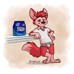 barefoot briefs canid canine clothing fox fur mammal pink_fur polo_shirt shirt tighty_whities tinydeerguy underwear white_clothing white_shirt white_underwear 