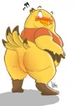  avian blush chocobo clothing fat_chocobo featureless_crotch final_fantasy hehky looking_back shirt simple_background slightly_chubby square_enix video_games white_background 