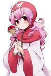  commentary_request curly_hair dragon_quest dragon_quest_ii dress hat hood hood_up long_hair looking_at_viewer momoman3000 princess princess_of_moonbrook purple_hair solo weapon white_dress white_robe 