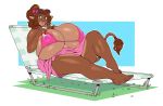  anthro beverage big_breasts bikini boosterpang bovine breasts clothed clothing female huge_breasts hyper hyper_breasts looking_at_viewer mammal nipple_bulge overweight overweight_female smile solo straw sunbathing swimsuit voluptuous 