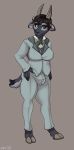  anthro bulge cervine clothed clothing dbd dickgirl hair horn intersex looking_at_viewer mammal nipple_bulge simple_background solo standing 