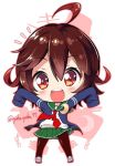  :o ahoge blush chibi commentary_request crescent crescent_moon_pin eyebrows_visible_through_hair full_body hair_between_eyes kantai_collection long_sleeves looking_at_viewer midriff_peek mutsuki_(kantai_collection) navel nyafu_(moai_lion) pantyhose pleated_skirt red_eyes red_hair remodel_(kantai_collection) school_uniform serafuku short_hair skirt sleeves_past_fingers sleeves_past_wrists solo standing teeth twitter_username upper_teeth 