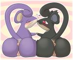  abstract_background alolan_rattata blush butt duo female female/female joe123123123 kissing nintendo pok&eacute;mon pok&eacute;mon_(species) pussy rattata rear_view video_games 