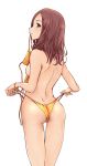  akai_mi_ga_bakuhatsu_shita ass back bikini bikini_in_mouth bikini_pull bikini_top_removed bracelet breasts brown_eyes brown_hair dimples_of_venus from_behind idolmaster idolmaster_cinderella_girls jewelry mouth_hold orange_bikini profile sawada_marina shoulder_blades sideboob simple_background solo string_bikini swimsuit thigh_gap topless 