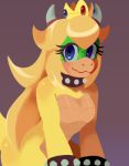  alternate_species anthro blonde_hair blue_eyes breasts brown_scales choker closed_smile crown curved_horn female fiinel green_scales hair koopa mario_bros nintendo non-mammal_breasts princess_koopa princess_peach scales scalie small_breasts video_games yellow_scales 