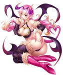  1girl asahi ass bikini boots breasts demon_girl female full_body heart_cutout horns huge_ass large_breasts looking_at_viewer lying mireille_(taimanin_asagi) pink_hair pointy_ears shiny shiny_skin simple_background skirt smile solo succubus taimanin_(series) taimanin_asagi taimanin_asagi_battle_arena white_background wings 