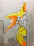  blush braixen eiroru hiding nintendo pok&eacute;mon pok&eacute;mon_(species) shy stick video_games 