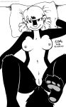  2018 3_toes anthro breasts ear_piercing edit female fur hair hand_behind_head kelly_o&#039;dor mammal navel nude nude_edit pawpads piercing pinup pose pussy skunk small_breasts smile solo tegerio toes white_hair zandar&#039;s_saga zander&#039;s_saga 