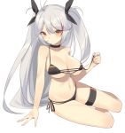  anchor antenna_hair azur_lane bad_hands bare_shoulders black_bow blush bow breasts brown_eyes choker cleavage collarbone eyebrows_visible_through_hair grey_hair hair_bow large_breasts long_hair looking_at_viewer multicolored_hair navel parted_lips prinz_eugen_(azur_lane) red_hair solo twintails very_long_hair yura_(botyurara) 