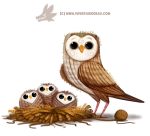  ambiguous_gender avian ball_of_yarn barn_owl bird black_eyes cryptid-creations feathered_wings feathers feral group humor nest owl pun simple_background white_background wings yarn young 