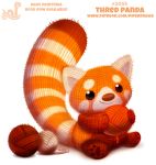  ambiguous_gender ball_of_yarn black_eyes cryptid-creations feral humor mammal pawpads plushie pun red_panda simple_background smile solo white_background yarn 