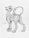  2018 animal_genitalia animal_pussy anus canine_pussy ecmajor fangs female feral hi_res horn houndoom looking_at_viewer monochrome nintendo open_mouth pok&eacute;mon pok&eacute;mon_(species) pussy pussy_juice solo spade_tail teats video_games 