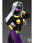  2017 alien breasts colored_nails duck_dodgers female gold_(metal) hair lui-ra pose purple_eyes queen_tyr&#039;ahnee solo white_hair 
