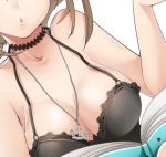  akatsuki_hijiri anchor_necklace black_nightgown breasts brown_hair cleavage collarbone head_out_of_frame jewelry kantai_collection looking_at_viewer lowres medium_breasts mutsu_(kantai_collection) necklace parted_lips reading sidelocks simple_background solo white_background 