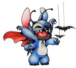  2016 4_arms 4_fingers alien alpha_channel antennae back_markings back_spines bat black_eyes blue_claws blue_fur blue_nose cape chest_tuft claws clothing cosplay dipstick_antennae disney experiment_(species) fur halloween head_tuft holidays lilo_and_stitch maknaru mammal markings multi_arm multi_limb notched_ear open_mouth open_smile raised_arm simple_background small_tail smile squint standing stitch traditional_media_(artwork) transparent_background tuft 