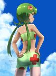  1girl ass awa clouds creatures_(company) female game_freak green_eyes green_hair mao_(pokemon) nintendo pokemon pokemon_(anime) pokemon_sm_(anime) smile swimsuit twintails 