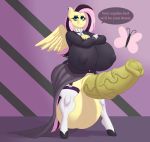  2018 absurd_res balls big_balls clothed clothing crossed_arms crossgender dialogue dickgirl digital_media_(artwork) ear_piercing english_text equine erection eyelashes feathered_wings feathers fluttershy_(mlp) friendship_is_magic hair hi_res huge_balls hyper hyper_balls hyper_penis intersex legwear long_hair looking_at_viewer makeup mammal medial_ring mr.pink my_little_pony nipple_bulge nonuberis pegasus penis piercing solo text vein veiny_penis wings 