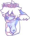  anthro blush breasts canine digital_media_(artwork) dog female flower_crown fur kilathekitty mammal nipples nude piercing solo 