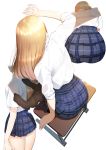  absurdres ass ass_focus blonde_hair bralines commentary_request from_behind highres long_hair multiple_views no_shoes original panties pantyhose pantyshot pantyshot_(standing) plaid plaid_skirt pleated_skirt school_uniform see-through shirt short_sleeves skirt standing underwear wadani_hitonori wet wet_clothes wet_shirt white_panties 