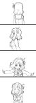  4koma :3 :d ^_^ arms_at_sides arms_behind_back blush braid closed_eyes closed_mouth comic crown_braid dot_nose facing_away facing_viewer from_side greyscale hair_rings highres long_sleeves looking_at_viewer looking_back love_live! love_live!_sunshine!! medium_hair mezashi_(mezamashi_set) monochrome ohara_mari open_mouth outstretched_arms profile sailor_collar school_uniform serafuku silent_comic simple_background smile spread_arms tareme upper_body uranohoshi_school_uniform wavy_hair white_background |3 
