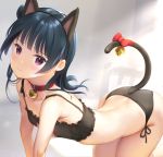  :t all_fours animal_ears ass bangs bare_arms bare_legs bare_shoulders bell bell_choker bell_collar black_bra black_panties blue_hair bow bra breasts cat_cutout cat_ear_panties cat_ears cat_lingerie cat_tail choker cleavage_cutout collar collarbone commentary_request frilled_bra frills hair_bun jingle_bell lingerie long_hair looking_at_viewer love_live! love_live!_sunshine!! meme_attire mignon panties paw_print purple_eyes side_bun small_breasts solo stomach sulking tail tail_bell tail_bow tsushima_yoshiko underwear underwear_only 