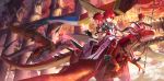  dragon dragon_riding elsword elsword_(character) infinity_sword_(elsword) long_hair lord_knight_(elsword) magic_knight_(elsword) multiple_boys red_eyes red_hair rune_slayer_(elsword) runes scorpion5050 sheath_knight_(elsword) standard_bearer sword_knight_(elsword) windmill 