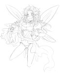  breasts cleavage commentary_request dress fairy fairy_wings kara_(color) leotard long_hair monochrome multiple_girls panties pixie_(megami_tensei) pointy_ears shin_megami_tensei short_hair titania_(megami_tensei) underwear wings 