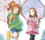  2girls boots idolmaster minase_iori orange_hair red_eyes takatsuki_yayoi twintails wink 