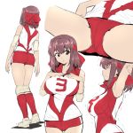  armpits bangs breasts brown_eyes brown_hair commentary_request elbow_pads girls_und_panzer headband knee_pads kondou_taeko large_breasts nakahira_guy red_headband red_legwear red_shirt red_shorts shirt shoes short_hair short_shorts shorts sleeveless sleeveless_shirt sneakers socks solo sportswear volleyball_uniform white_footwear 