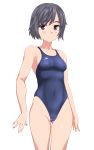  absurdres ass_visible_through_thighs bad_id bad_pixiv_id black_eyes black_hair black_swimsuit breasts cameltoe commentary_request competition_swimsuit covered_navel cowboy_shot eyebrows_visible_through_hair highleg highleg_swimsuit highres looking_to_the_side one-piece_swimsuit original short_hair simple_background small_breasts solo speedo_(company) swimsuit takafumi thick_eyebrows white_background 