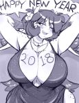  2018 anthro big_breasts bovine breasts chalo cleavage clothed clothing dialogue dress english_text female hair hands_behind_head holidays horn huge_breasts las_lindas long_hair looking_at_viewer mammal monochrome mora_linda new_year open_mouth sketch solo teeth text wide_hips 