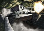  blackmore_rainbow brick caterpillar_tracks commentary_request emblem girls_und_panzer grass ground_vehicle highres keizoku_(emblem) kv-1 military military_vehicle motor_vehicle no_humans tank tree 