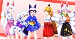 2018 5_fingers :3 animal_humanoid annoyed arctic_fox_(kemono_friends) arm_grab bell big_breasts biped black_clothing black_hair black_tail blonde_hair blue_clothing blue_markings blue_tail blush breast_size_difference breasts brown_tail canine cleavage clothed clothing crossed_arms digital_drawing_(artwork) digital_media_(artwork) dipstick_ears dipstick_tail eyelashes eyes_closed ezo_red_fox_(kemono_friends) female fox fox_humanoid front_view frown green_tail group hair hakama hand_holding haori humanoid humanoid_hands inari_ōkami inner_ear_fluff japanese japanese_clothing japanese_mythology kemono_friends laugh leaning leaning_forward light_skin long_tail looking_at_another looking_away mammal markings medium_breasts multi_tail multicolored_hair multicolored_tail mythology nine-tailed_fox_(kemono_friends) obijime oinari-sama_(kemono_friends) open_frown open_mouth orange_eyes orange_tail outline pink_background pink_clothing pointing portrait purple_tail rainbow_hair ray_co99 red_clothing side_view silver_fox silver_fox_(kemono_friends) simple_background small_breasts smile standing surprise sweat sweatdrop tail_ring tan_skin three-quarter_portrait two_tone_hair two_tone_tail white_clothing white_hair white_tail yellow_eyes yukata 