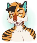  anthro ear_piercing facial_piercing feline lip_piercing looking_at_viewer male mammal nude open_mouth piercing simple_background solo spazzyhusky tiger 