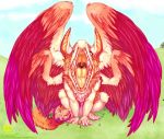  dragon feathers female fur furred_dragon gaping_mouth grass mouth_shot mr-murder-333 saliva silariel simple_background tail_maw wings 