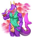  animal_genitalia anthro balls big_balls bottomless clothed clothing dragon drugs forked_tongue fur furred_dragon looking_at_viewer male muscular muscular_male sheath shirt smoke solo spazzyhusky spiral_eyes tank_top tongue tongue_out torn_clothing 