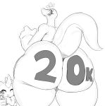 absurd_res alien anthro big_butt big_tail black_and_white body_writing butt duo female freckles hi_res huge_butt joy_(sssonic2) lizard looking_back monochrome null_(sssonic2) raised_tail reptile scalie simple_background sssonic2 thick_thighs white_background 
