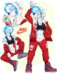  abs anthro athletic bottle canine clothed clothing female footwear hair looking_at_viewer mammal multiple_images nike shoes smile solo spazzyhusky 