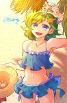  bikini blue_eyes blue_swimsuit commentary_request fire_emblem fire_emblem:_rekka_no_ken fire_emblem_heroes green_hair hair_ornament hat hat_removed headwear_removed highres holding holding_hat hzk_(ice17moon) navel nino_(fire_emblem) open_mouth short_hair solo starfish sun_hat swimsuit 