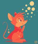  2014 brown_fur chocochaofun cute don_bluth eyelashes featureless_crotch female fur hair happy mammal mostly_nude mouse mrs._brisby rodent semi-anthro smile solo teal_background teal_eyes the_secret_of_nimh 