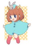  antlers bangs blush boots brown_hair bunny full_body kano_(singer) murro_mi open_mouth original poncho short_hair smile solo 